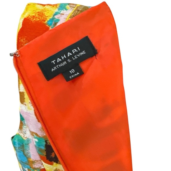 TAHARI ASL Abstract Watercolor Sheath Dress Size 10 - Vibrant Art Print - Picture 5 of 8